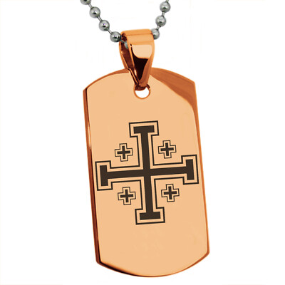 Stainless Steel Jerusalem Cross Symbol Religious Dog Tag Necklace