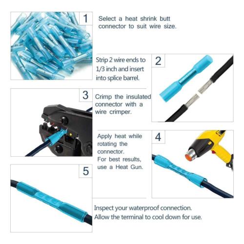 50-1000PCS Blue Heat Shrink Butt Wire Connectors Crimp Terminals AWG 14-16 Gauge - Picture 6 of 13
