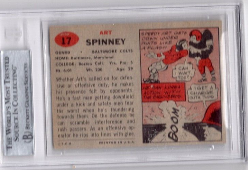 Art Spinney Signed 1957 Topps Football #17 Beckett BGS BAS Autograph - Picture 2 of 2