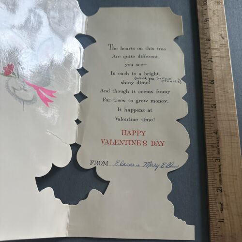 Vintage Valentinstag Karte Hase Kaninchen Geldhalter Dimes Slots Baum Markenzeichen - Bild 7 von 8