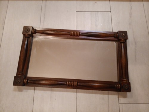 Piccolo specchio 19,5" Federal Cornwall vintage legno scuro con fiori di ottone Maine 🎁 