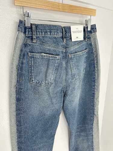 Zara NWT Reconstructed Cropped Straight Jeans Size 6 Two Tone Denim NEW - Picture 10 of 16