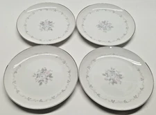 Rose China Cleo 3415 Bread & Butter Plates Lot of 4 Platinum Rim Floral Center