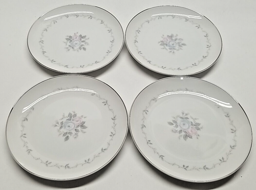 Rose China Cleo 3415 Brot & Butter Teller 4 Stück Platinrand Floral Center - Bild 1 von 5