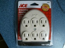 Ace 33538, Grounding Adapter 6 Outlet, 15A -125A, Ivory, FREE SHIPPING 