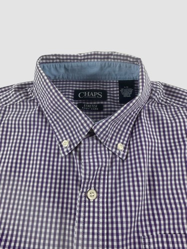 Chaps Men’s Large Maroon Check Dress Shirt Long Sleeve Button Down Easy Care