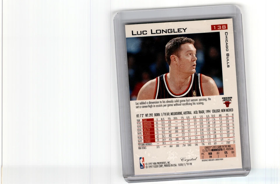 1997-98 Fleer #138 Luc Longley Traditions Crystal - Image 2 of 2