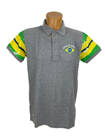 Brasilien Poloshirt Polohemd Sportshirt FußBall Shirt Gr. M Grau Kurzarm Sport