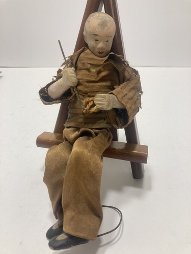 Chinese Composition Doll Antique Wire Base Man Calligraphy Brush Poseable