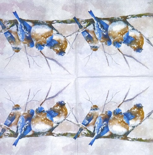 Z143# 3x Single SMALL Paper Napkins For Decoupage Winter Blue Brown Bird On Twig - Picture 3 of 12