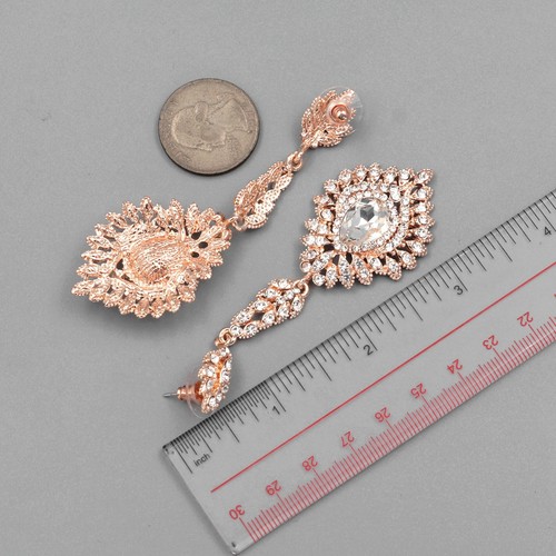 Women ROSE GOLD Plated Clear Crystal Rhinestone Weddings Drop Dangle Earrings 19 - Picture 4 of 4