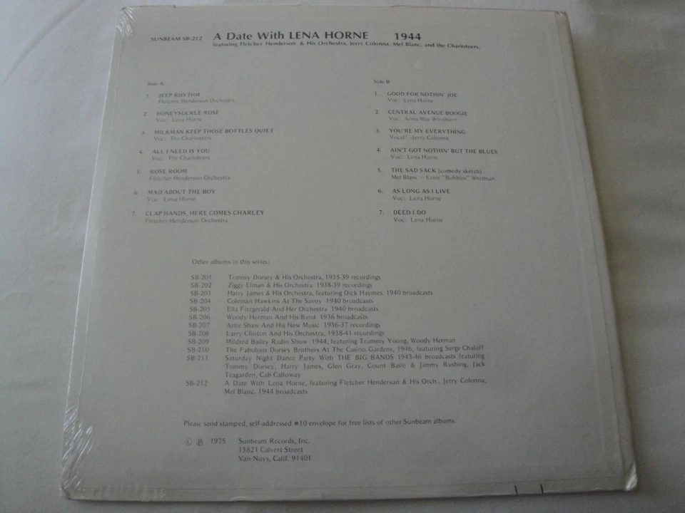 A Date with Lena Horne 1944 VINYL LP ALBUM 1975 SUNBEAM RECORDS NEW - Image 2 of 2