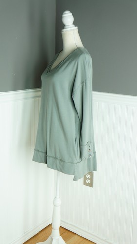 Weiche Umrandung Palta Pullover Tunika Art Deco Knöpfe Damen Gr. L grau V-Ausschnitt - Bild 5 von 5