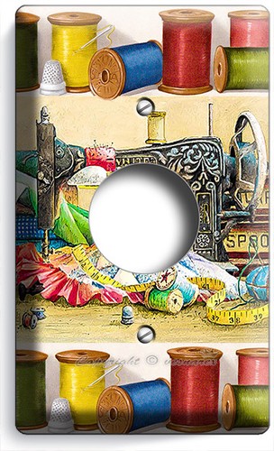 RETRO SEWING MACHINE THREAD SPOOL LIGHT SWITCH PLATE OUTLET TAILOR ROOM HD DECOR - Picture 7 of 32