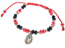 Pulsera Virgen María Guadalupe Virgen Cuentas Medalla Dije Ajustable Rojo Negro