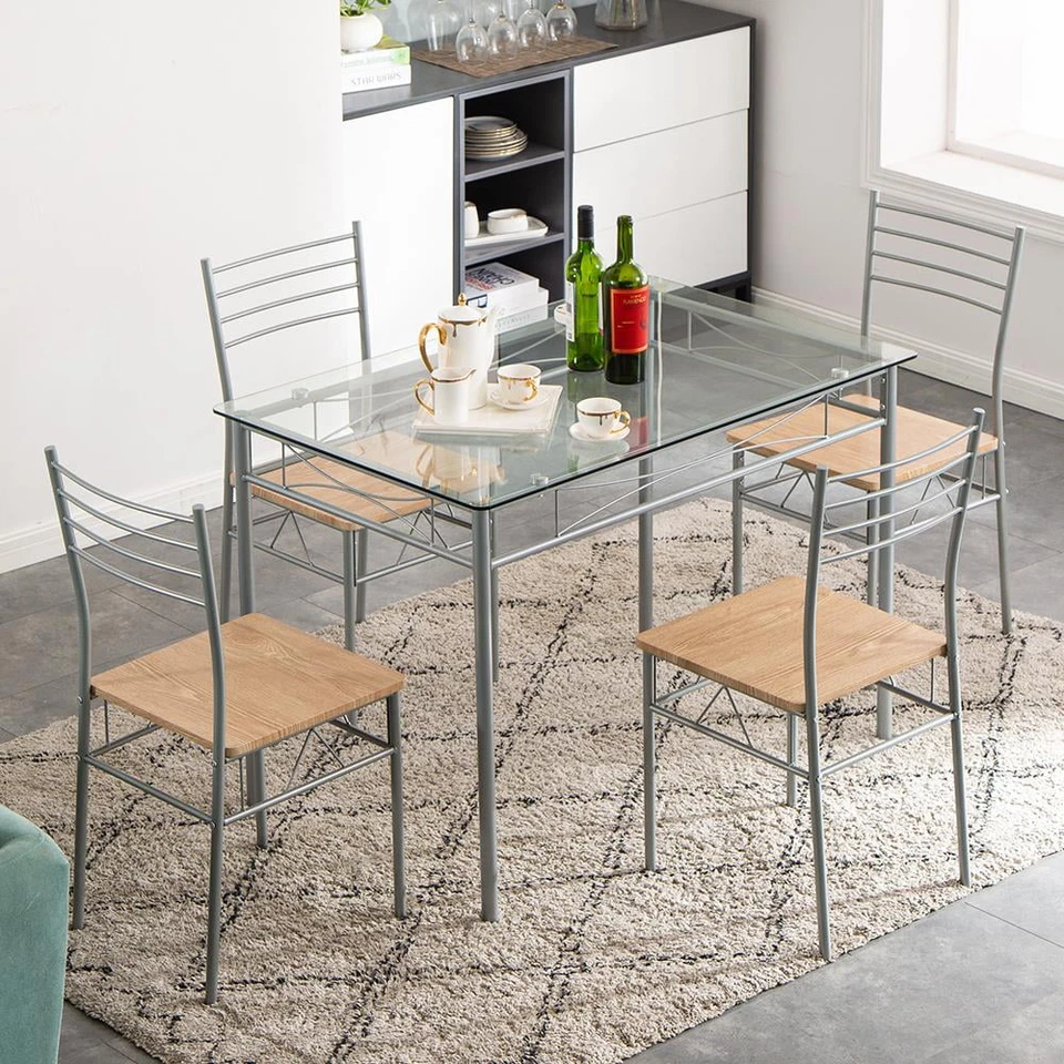 Juego De Mesa Vidrio Y 4 Sillas Desayunador Para Comedor Cocina Pequeña 5 Piezas - Image 3 of 4