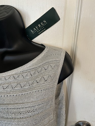 Ralph Lauren Dress Size Large Silver NWT Sleeveless Glitter Woman's Knee Length - Bild 9 von 12