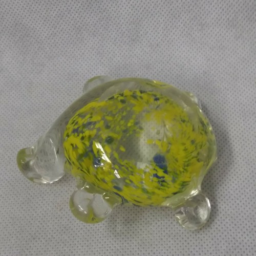 Art Glass Turtle Paperweight Figurine Yellow Blue - Picture 10 of 10
