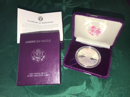 1986 S U.S. MINT AMERICAN EAGLE 1 oz SILVER PROOF $1 DOLLAR COIN Box+COA
