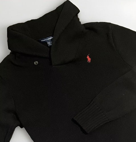 Vintage 90's Ralph Lauren Kids Black Shawl Neck Knit Sweater - Size XL - Picture 1 of 7