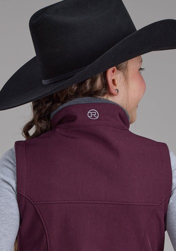 Roper Kids Girls Hi Tech Fleece Wine Polyester Softshell Vest - Picture 3 of 4