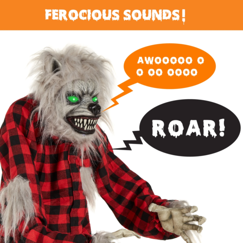 5 Fuß stehender Werwolf, heulender Hudson Halloween Animatronic mit voraufgezeichneter - Bild 5 von 12