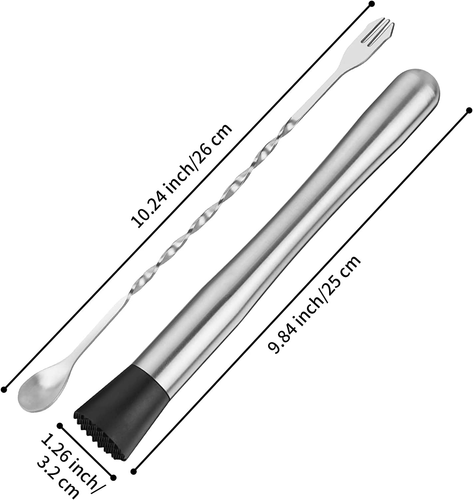 Muddler Cocktail Stainless Steel Bar Spoon Stirrer Mixing Mojitos Fruit Drinks - Picture 2 of 7