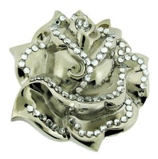 White Rose Belt Buckle Rock Rebel Silver Metal Some Rhinestones High Quality Big