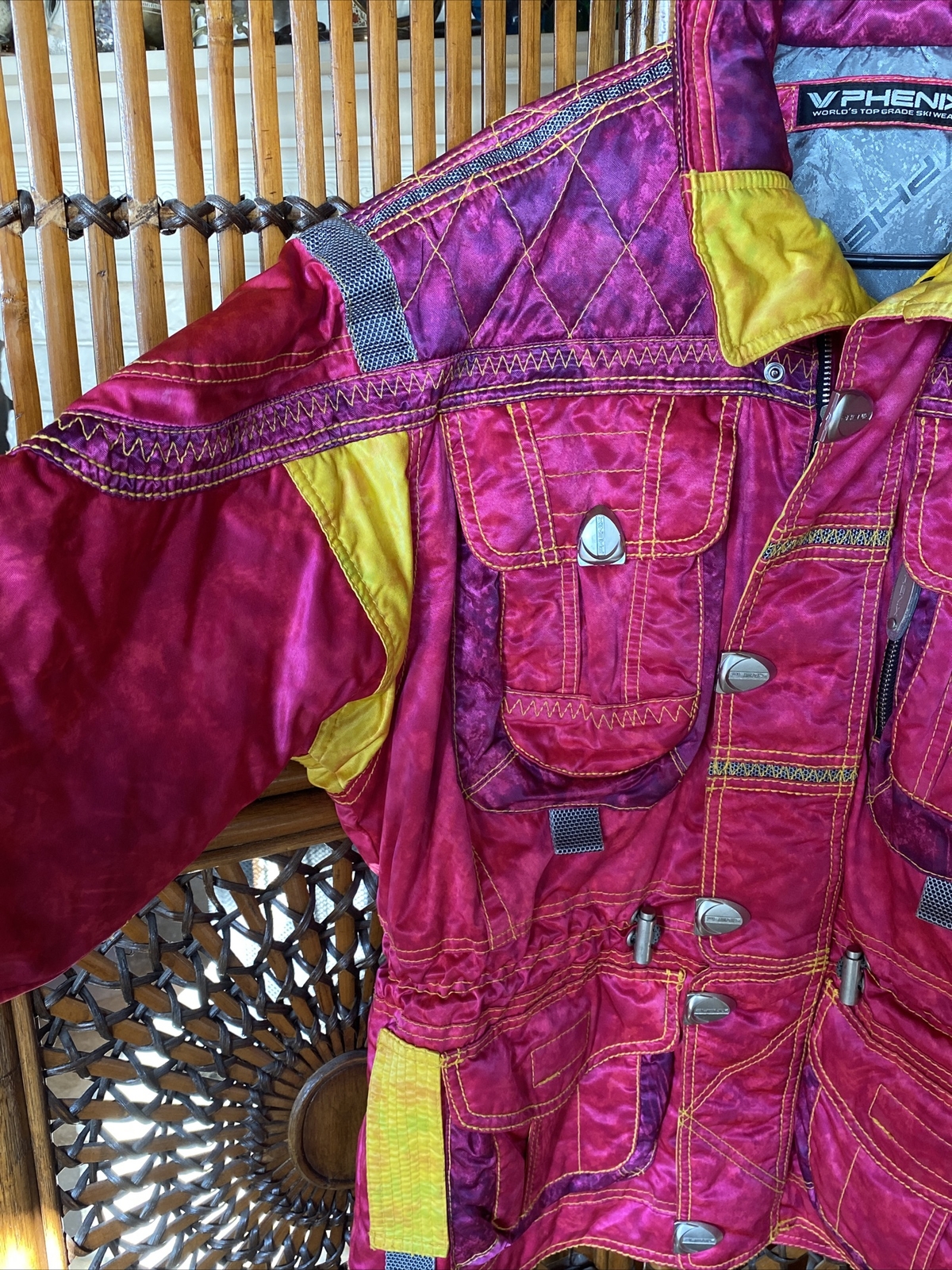 vintage 80s 90s phenix Neon Pink Down ski jacket hi tech ski wear RETRO XL image 5