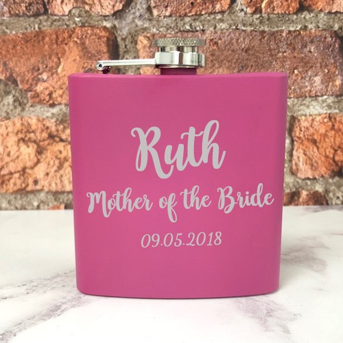 Personalised Engraved 6oz Pink Hip Flask For Hen or Wedding Day Gifts Box Thanks - Foto 10 di 14