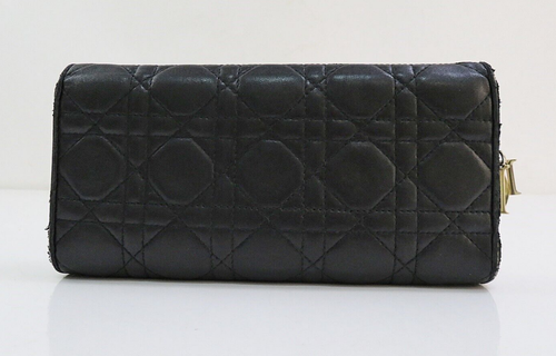 Auténtico CHRISTIAN DIOR Dama Dior Cuero Negro Cartera Larga Monedero a Presión #57095A - Imagen 3 de 16