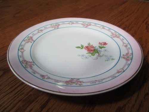 ANTIKER CROWN POTTERIES & Co. 6 3/8" D. ROSA BAND-DBLE BLAUE RINGE SALATTELLER-27 - Bild 1 von 12