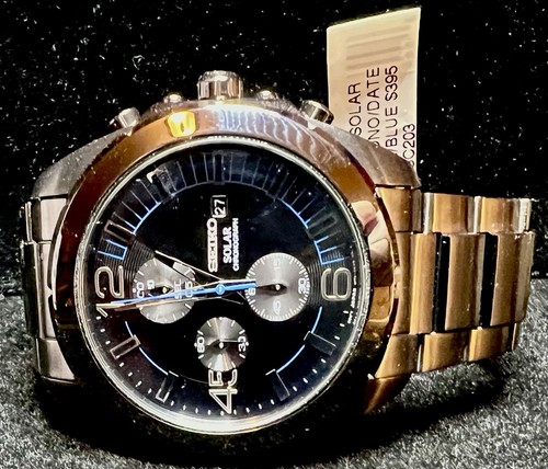 Men's Seiko SSC203 Solar Chronograph Black Ion Plated Stainless Black Dial Watch - Picture 8 of 10