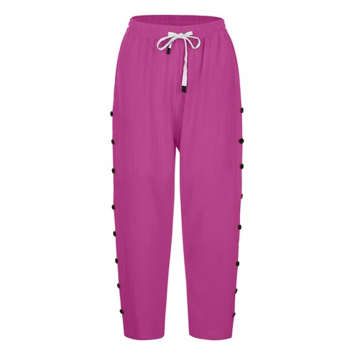 Womens Casual Leisure Pants Lounging Capri High Waist Drawstring Side Elastic - Picture 41 of 124