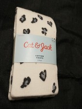 Girls Cat  Jack sz12/14 Large White Cotton, Child Tights with Blk White harts