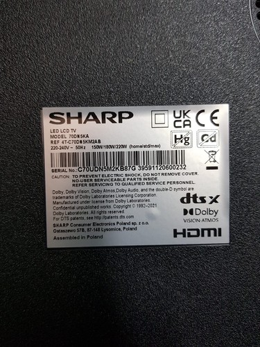 Original Ersatzteile für Sharp 70DW5KA 70 Zoll 4K Ultra HD Smart LED LCD TV - Bild 55 von 67