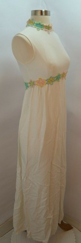 Vintage 60er 70er Jahre ILGWU weiß Leinen Boohoo Hippie Gänseblümchenbesatz Kleid Damen S - Bild 3 von 9