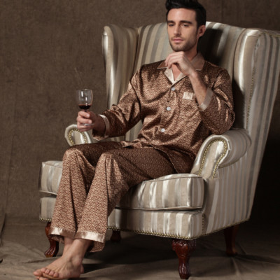 NWT 2PCS Mens Silk Satin Pajamas Sleepwear Pyjamas PJS Long Sleeve M029 M L XL