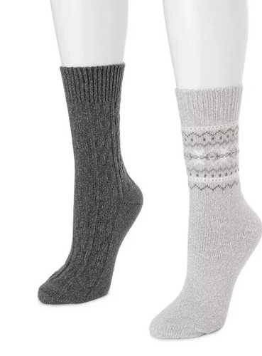 Calcetines de bota altos para mujer Muk Luks - 2 pares - gris/fairisle - OSFM - NUEVOS CON ETIQUETAS - Imagen 4 de 4