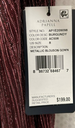 Adrianna Papell $199 Metallic Burgundy Blouson Gown Maxi Dress Size 8 NWT - Picture 6 of 7