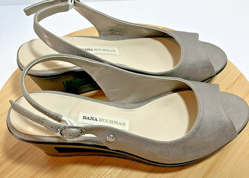 DANA BUCHMAN Womens Silver Pewter Slingback Peep Toe Cut Out Heels SZ 7.5 M - Picture 7 of 10