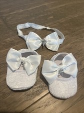Baptism Christening Cross Lace Shoes Matching Headband Baby Girls accessories