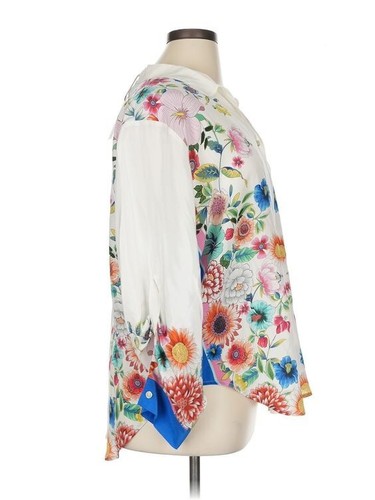 Johnny Was Gali 100% Silk Button Down Shirt XL Floral Boho Roll Tab Sleeves New - Picture 3 of 9