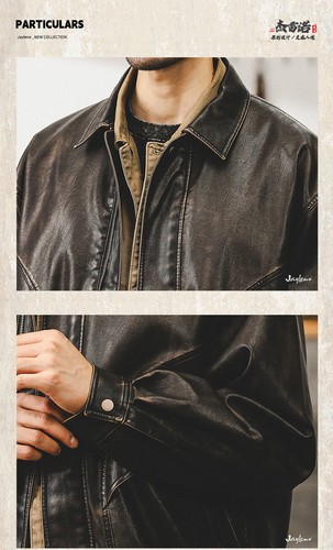 M-4XL Mens Retro American Style Motorcycle PU Leather Loose Jacket Coat Work Zip - Picture 21 of 24