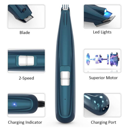 Pet Hair Clippers w/LED Light 2 Speed USB Dog Hair Trimmer Foot Face Ears Paws - Picture 9 of 12