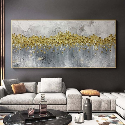Abstrakt Gold Grau Strukturiert Leinwand Gemälde Leinwand Wandbild Wandbild Leinwand Poster - Bild 3 von 4