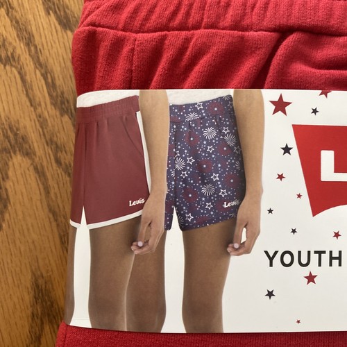 Levi's Youth Girls 2 Pack Shorts Gray/Navy Patriotic Logo MSRP $36 Size 6/6x - Picture 2 of 8