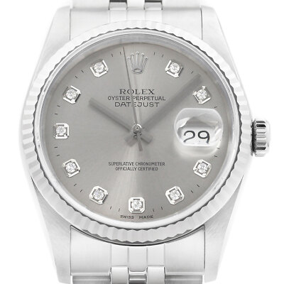 Rolex Datejust 18K Weiss Gold & Ss Grau Diamant Ziffernblatt Jubiläum Armbanduhr