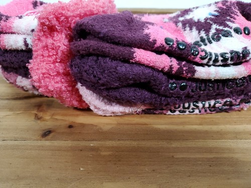 Justice Cozy Socks w/ Grippers & Twisters 3pk Shoe Size 10.5 - 4 Pink & Purple - Picture 3 of 5