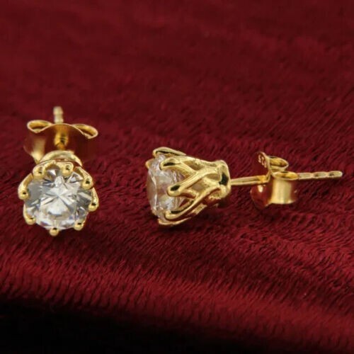 2.00 Ct Round Lab Created Diamond Solitaire Stud Earrings 14k Yellow Gold Finish - Picture 2 of 6